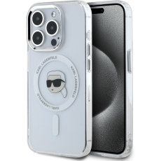 Karl Lagerfeld IML Karl Head Metal Frame MagSafe zadní kryt pro iPhone 15 Pro Max čirý