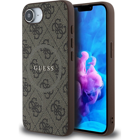 Guess PU Leather 4G Colored Ring MagSafe kryt iPhone 17e/16e hnědý