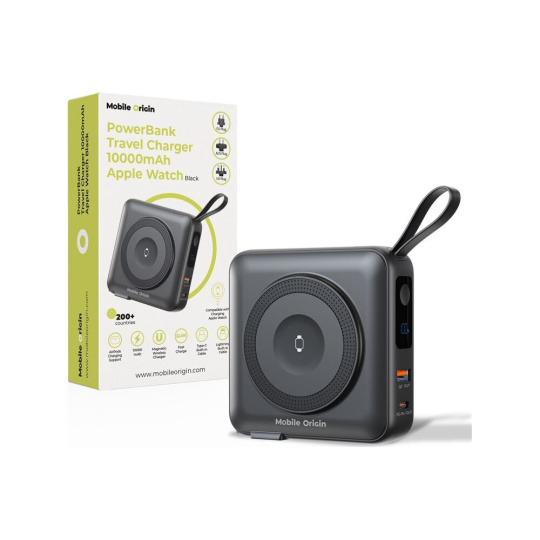 Mobile Origin PowerBank & Travel Charger, Lightning/USB-C kabel, MagSafe černá