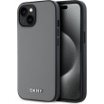 DKNY PU Leather Silver Metal Logo Magsafe kryt iPhone 13 šedý