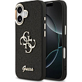 Guess PU Fixed Glitter 4G Metal Frame kryt iPhone 17 černý