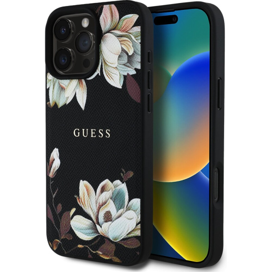 Guess PU Grained Magnolia MagSafe kryt iPhone 16 Pro černý