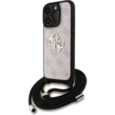 Guess PU 4G Metal Logo Crossbody popruh kryt iPhone 16 Pro Max růžový