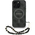 Guess PU Leather 4G Colored Ring Strap MagSafe kryt iPhone 15 Pro černý