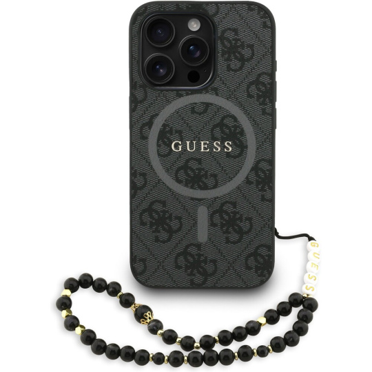 Guess PU Leather 4G Colored Ring Strap MagSafe kryt iPhone 15 Pro černý