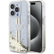 Guess PC/TPU Liquid Glitter Gold Stripe kryt iPhone 15 Pro čirý