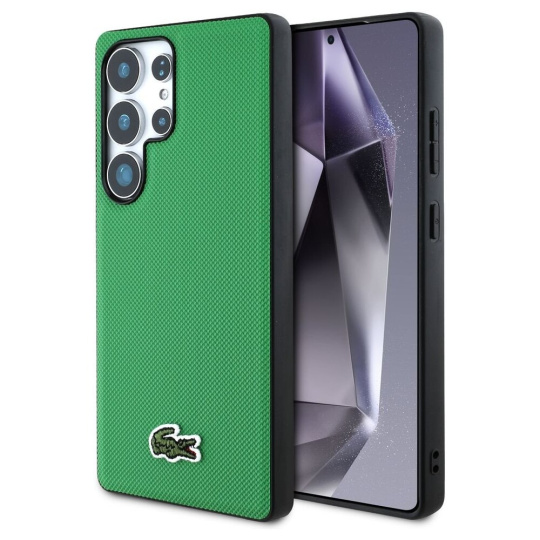 Lacoste Iconic Petit Pique Woven Logo MagSafe kryt Samsung Galaxy S25 Ultra zelený