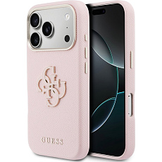 Guess PU Resin Logo kryt iPhone 17 Pro růžový