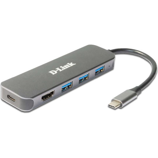 D-Link 5v1 USB-C Hub PD 60W antracitový