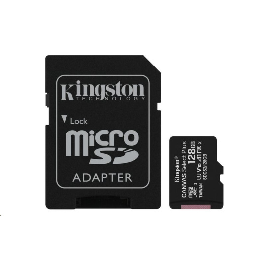 Kingston MicroSDXC karta 128GB Canvas Select Plus 100R A1 C10 Card + SD adaptér