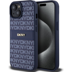 DKNY PU Leather Repeat Pattern Tonal Stripe kryt iPhone 15 modrý