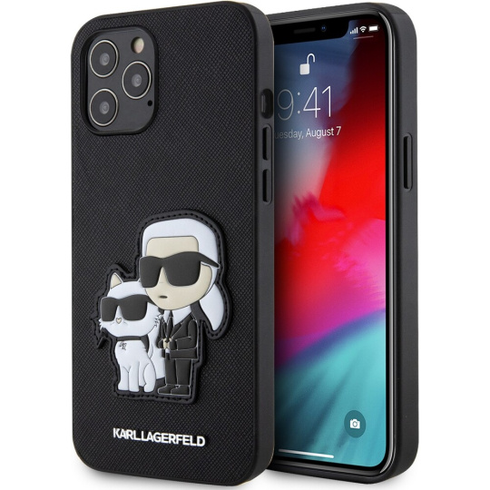 Karl Lagerfeld PU Saffiano Karl and Choupette kryt iPhone 12/12 Pro černý