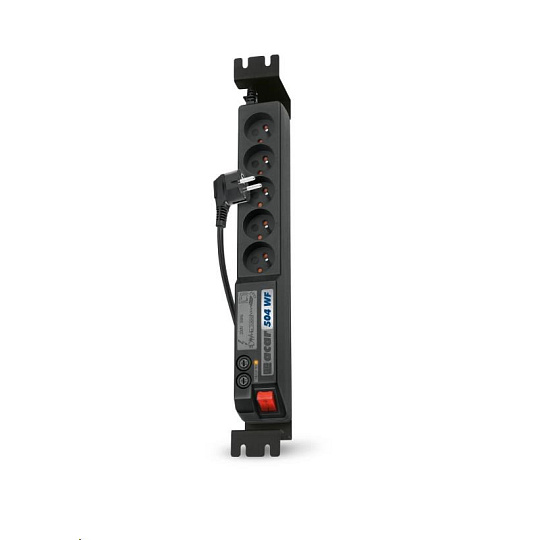 19" rozvodný panel ACAR 5x230V, vypínač, indikátor napětí, přepěťová ochrana, kabel 3m