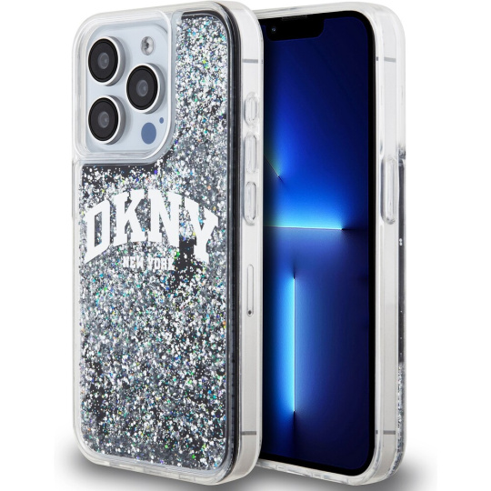 DKNY Liquid Glitter Arch Logo kryt iPhone 15 Pro černý