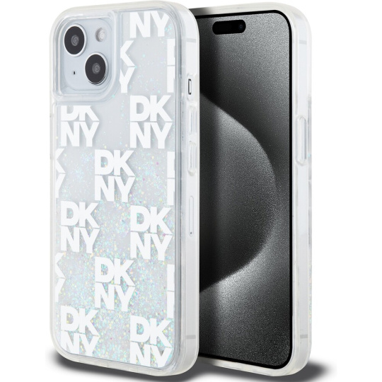 DKNY Liquid Glitter Checkered Pattern kryt iPhone 15 čirý