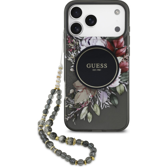 Guess IML Flowers Strap MagSafe kryt iPhone 17 Pro Max černý