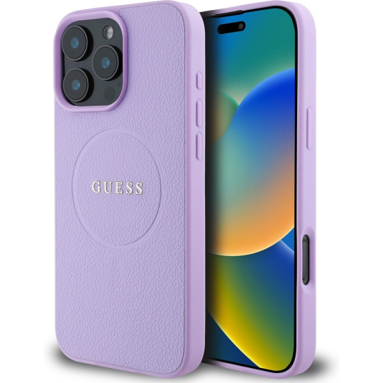 Guess PU Grained Classic Logo MagSafe kryt iPhone 16 Pro Max fialový