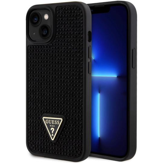 Guess Rhinestones Triangle Metal Logo Kryt pro iPhone 15 černý