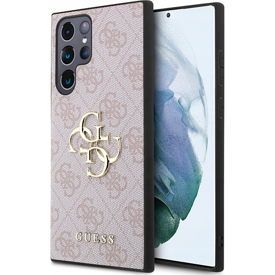 Guess PU 4G Metal Logo Zadní kryt Samsung Galaxy S24 Ultra růžový