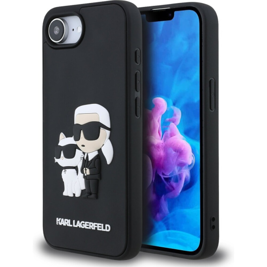 Karl Lagerfeld 3D Rubber Karl and Choupette kryt iPhone 16e černý
