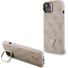 Guess PU 4G Strass Triangle Logo Stand Camera Frame MagSafe kryt iPhone 15 růžový Guess PU 4G Strass Triangle Logo Stand Camera Frame MagSafe kryt iPhone 15 růžový