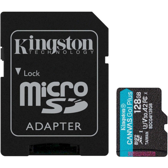 Kingston MicroSDXC Canvas Go Plus 128GB A2 Class 10 200MB/s + SD adaptér Kingston MicroSDXC Canvas Go Plus 128GB A2 Class 10 200MB/s + SD adaptér