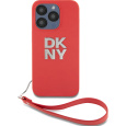 DKNY PU Leather Stack Logo Wrist Strap kryt iPhone 14 Pro červený