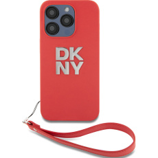 DKNY PU Leather Stack Logo Wrist Strap kryt iPhone 14 Pro červený