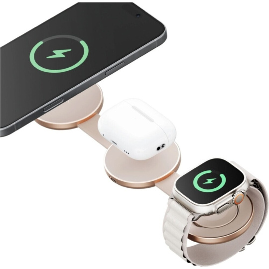 ENERGEA AluMag Trio 3v1 Foldable (Qi2) hliníková MagSafe nabíječka 15W zlatá