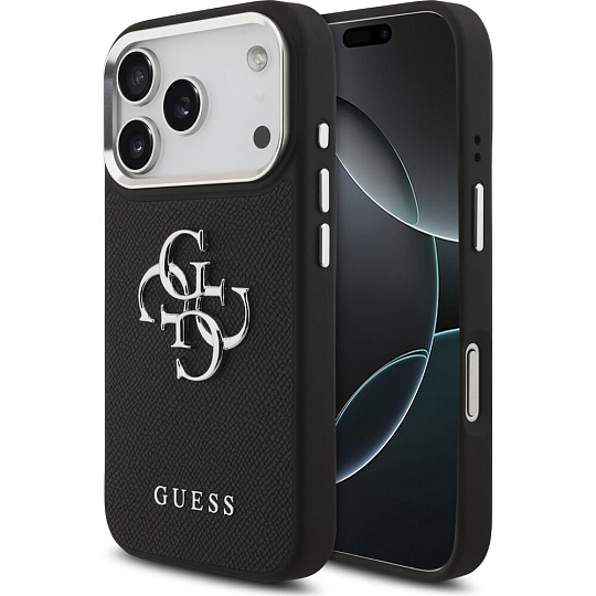 Guess PU Grained 4G Metal Logo kryt iPhone 17 Pro černý