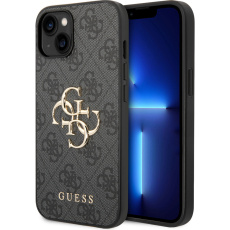 Guess PU 4G Metal Logo kryt iPhone 15 šedý