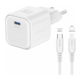 Swissten síťový adaptér GaN 1x USB-C 20W PD + datový kabel USB-C/Lightning 1,2 m bílý