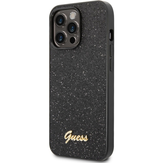 Guess PC/TPU Glitter Flakes Metal Logo kryt iPhone 14 Pro černý