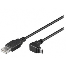 PremiumCord Kabel micro USB 2.0, A-B, konektor do úhlu 90° 1.8m (černý)