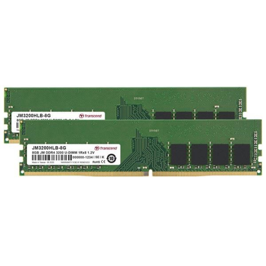 TRANSCEND DIMM DDR4 16GB (Kit of 2) 3200Mhz 1Rx8 1Gx8 CL22 1.2V