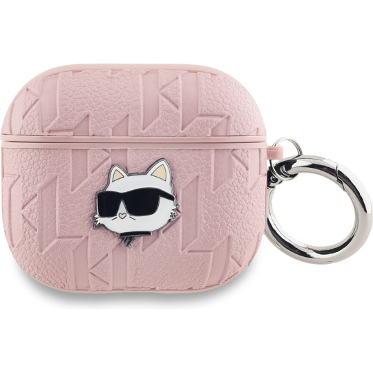 Karl Lagerfeld PU Embossed Choupette Head pouzdro AirPods 3 růžové