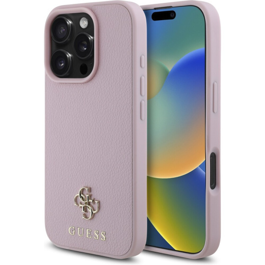 Guess PU Grained 4G Small Metal Logo MagSafe kryt iPhone 16 Pro Max růžový