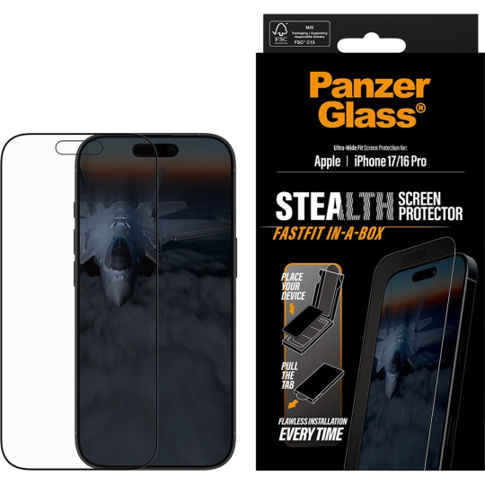 PanzerGlass® Stealth sklo Apple iPhone 17/16 Pro s bezprašným aplikačním boxem