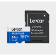 Lexar microSDHC Blue Plus UHS-I with SD adapter, up to 100MB/s read C10/A1/U3 (V30) 64GB