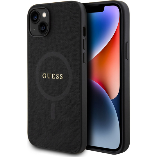 Guess PU Saffiano MagSafe kryt iPhone 15 Plus černý