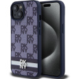 DKNY PU Leather Checkered Pattern and Stripe kryt iPhone 15 modrý