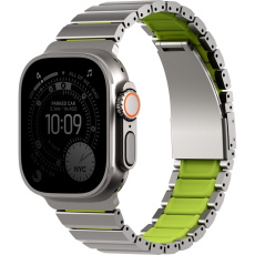 UNIQ Strova Flex titanový řemínek pro Apple Watch 49/46/45/44mm Titanium Silver/Lime Green