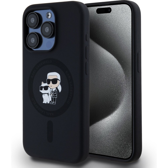 Karl Lagerfeld Liquid Silicone Karl and Choupette Magsafe zadní kryt iPhone 15 Pro černý