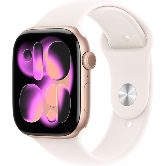 Apple Watch Series 11 (42mm) Růžově zlatý hliník se světle ruměným sportovním řemínkem M/L