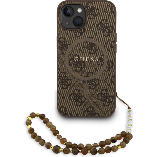 Guess PU Leather 4G Colored Ring Strap MagSafe kryt iPhone 15 hnědý
