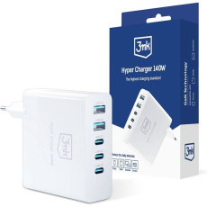 3mk Hyper Charger 140W síťová nabíječka, GaN 3x USB-C (PD) / 2x USB bílá 3mk Hyper Charger 140W síťová nabíječka, GaN 3x USB-C (PD) / 2x USB bílá