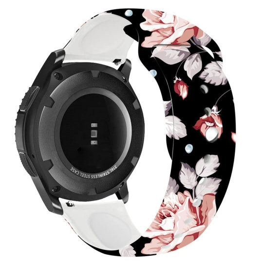 RhinoTech univerzální silikonový řemínek Quick Release černý s motivem květin 22mm