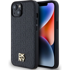 DKNY PU Leather Repeat Pattern Stack Logo Magsafe kryt iPhone 15 černý