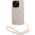 Guess PU Leather 4G Colored Ring Strap MagSafe kryt iPhone 16 Pro růžový