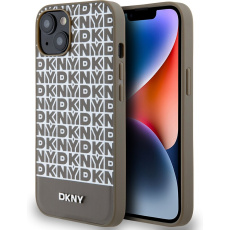 DKNY PU Leather Repeat Pattern Bottom Stripe MagSafe kryt iPhone 15 hnědý